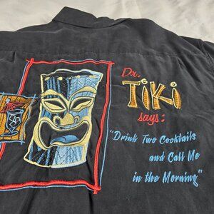 Tori Richard Dr. Tiki Embroidered Short Sleeve Casual Button Black Shirt Mens XL